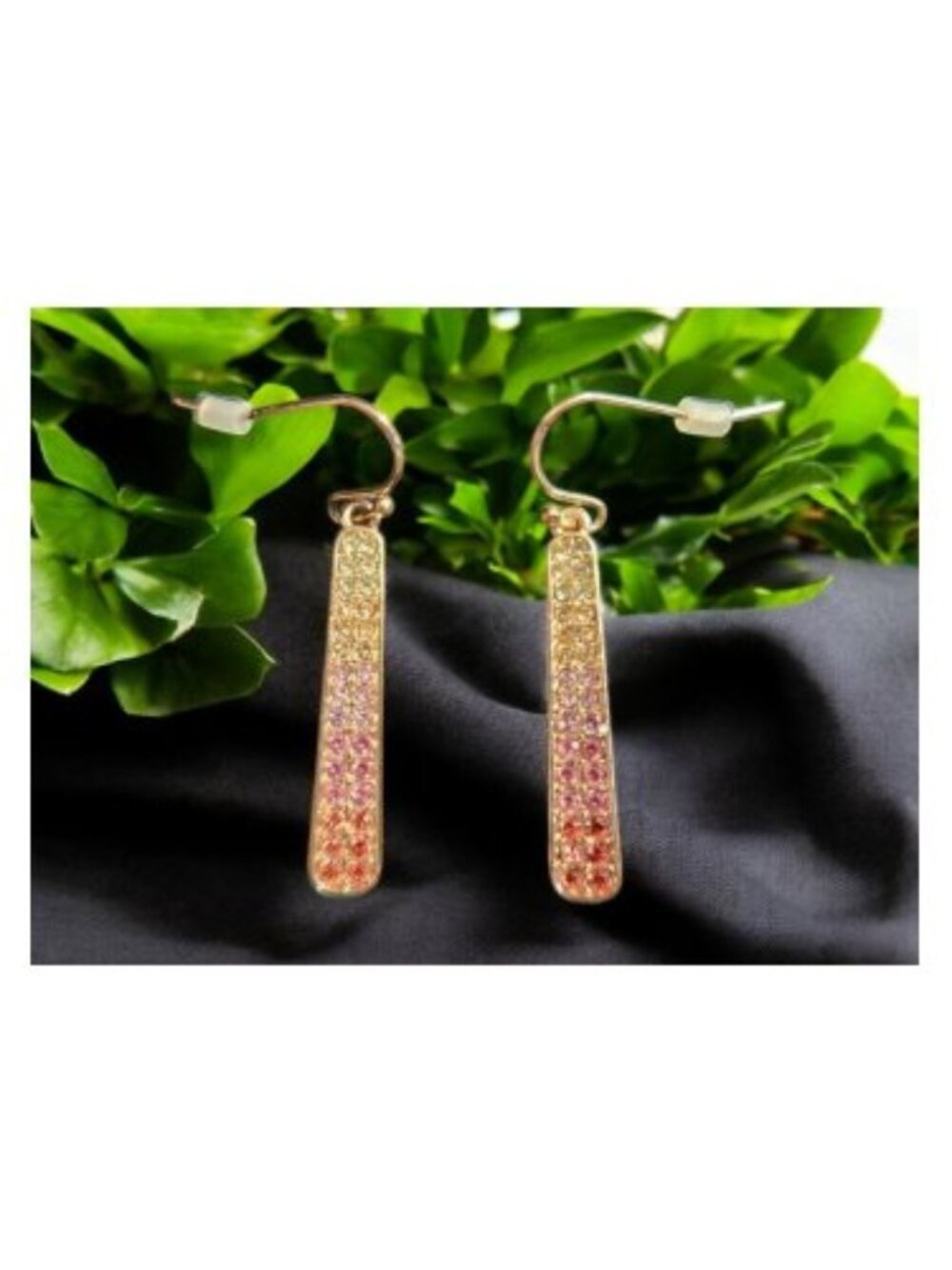 Gold Plated with Fading Pink Rhinestones Hook Dangle Earrings